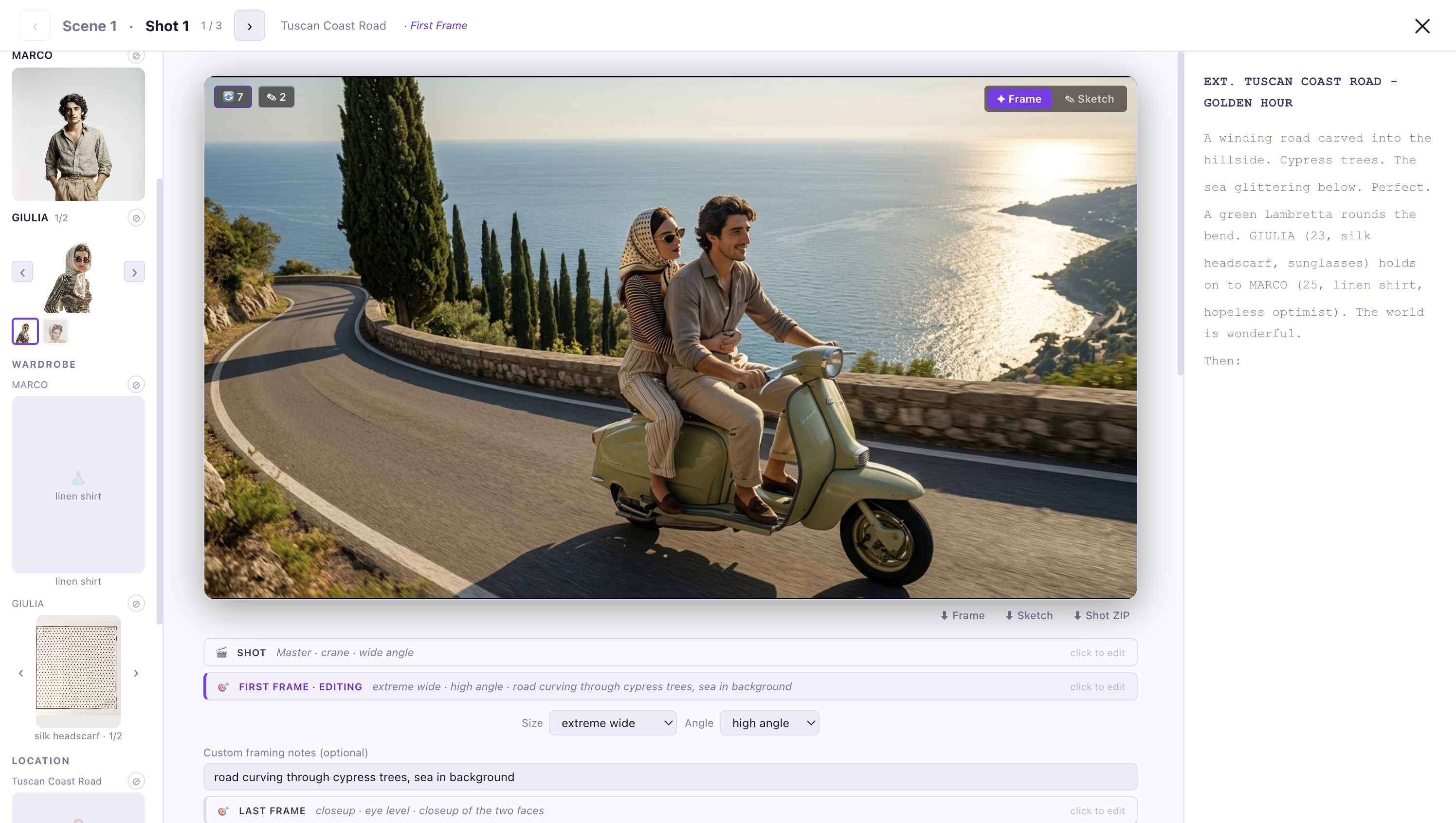 figaRRRo Studio — generated cinematic frame, Tuscan coast road